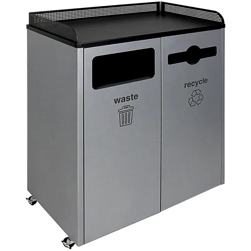 Busch Systems Courtside 100927 64 Gallon Powder-Coated Steel Two Stream Decorative Recycle / Waste Receptacle Bargain