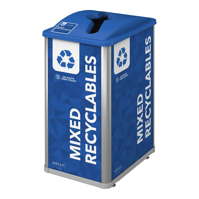 Fresh Stock Busch Systems Mosaic 209815 32 Gallon Blue HDPE Decorative Mixed Recyclables Receptacle