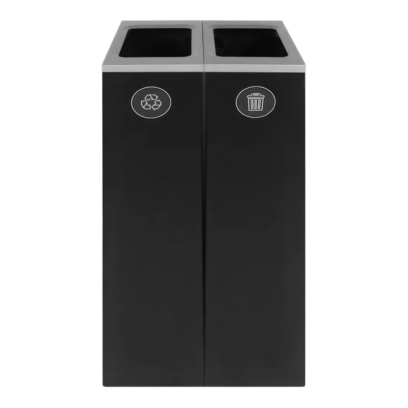 Busch Systems Spectrum 101191 20 Gallon Slim Black Powder-Coated Steel Two Stream Decorative Recyclables / Waste Receptacle Fast Shipping