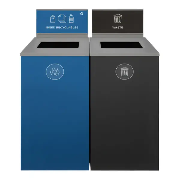 Big Sale Busch Systems Spectrum 140032 48 Gallon Color-Coded Powder-Coated Steel Two Stream Decorative Recyclables / Waste Receptacle with Signs