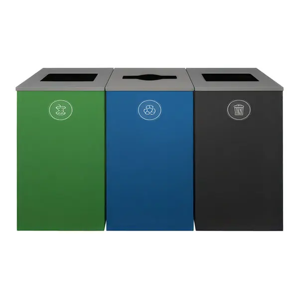 Buy Today Busch Systems Spectrum 140033 72 Gallon Color-Coded Powder-Coated Steel Three Stream Decorative Organics / Recyclables / Waste Receptacle