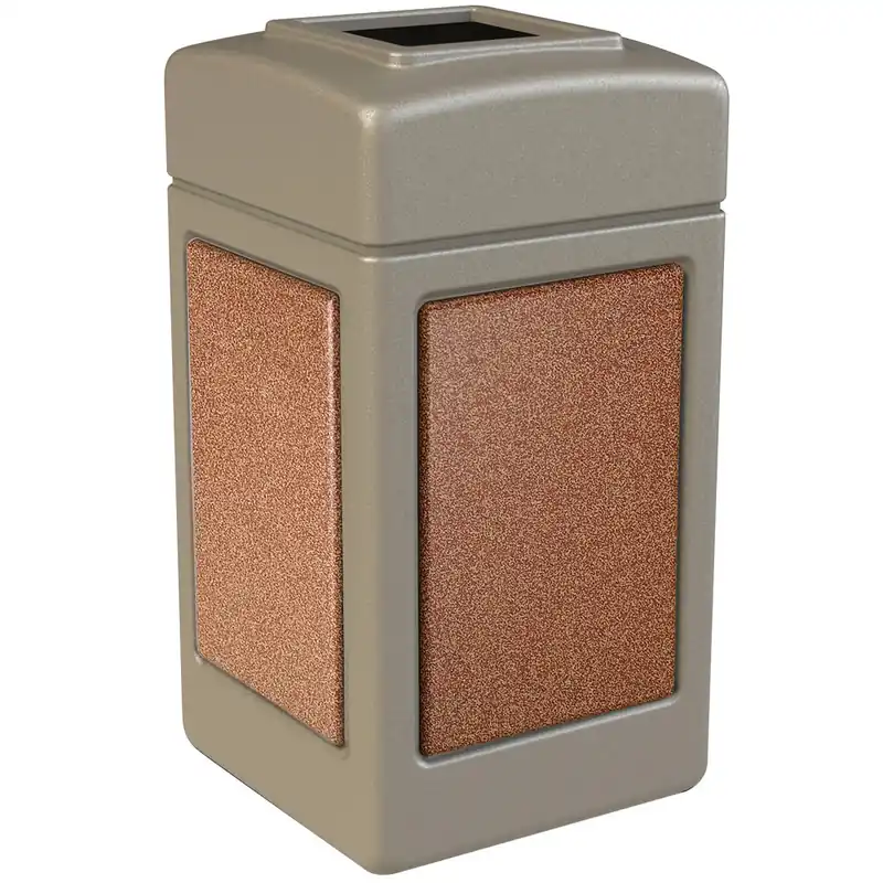 Professional Grade Commercial Zone 720316 StoneTec 42 Gallon Beige Square Decorative Trash Can with Sedona Panels