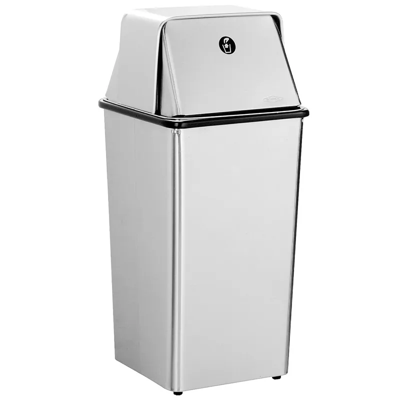 High Quality Bobrick B-2250 Floor Standing 13 Gallon Square Trash Can with Swing Lid