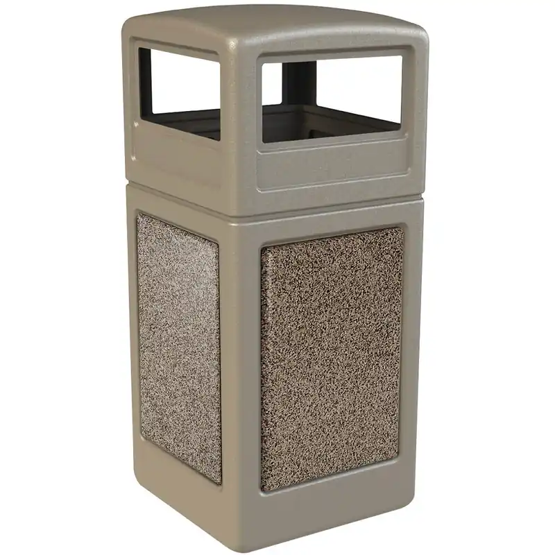 Limited Offer Commercial Zone 72041599 StoneTec 42 Gallon Beige Square Decorative Trash Can with Riverstone Panels and Dome Lid