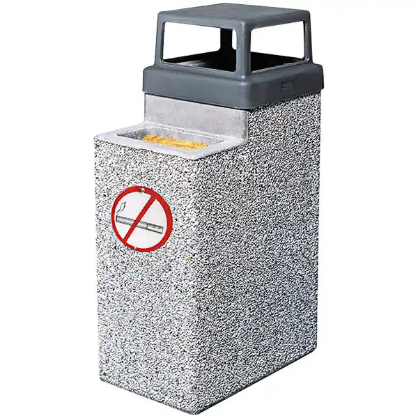 Original Wausau Tile Ash-n-Trash TF2075 4-Way Top 9 Gallon Square Concrete Waste and Cigarette Receptacle with No Smoking Logo