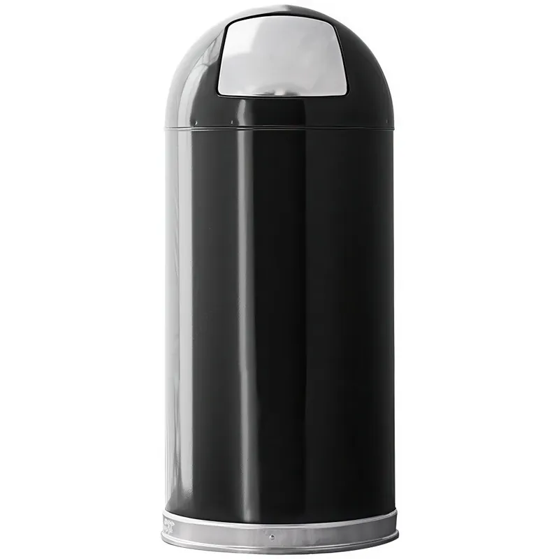 One Day Deal Witt Industries 15DTBK 15 Gallon Black Steel Round Indoor Decorative Trash Can with Push Door Dome Lid