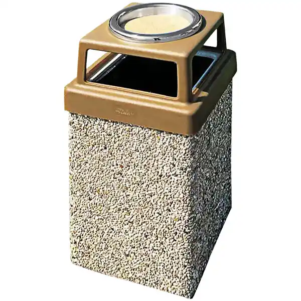 Wausau Tile TF1006 7 Gallon Concrete Square Decorative Outdoor Trash Can with Plastic 4-Way Lid and Ashtray Weekend Sale