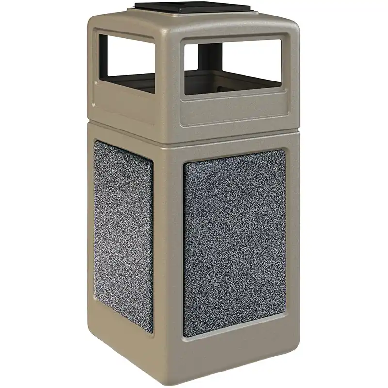Commercial Zone 720517K StoneTec 42 Gallon Square Beige Decorative Trash Can with Pepperstone Panels and Ashtray Dome Lid Buy Direct