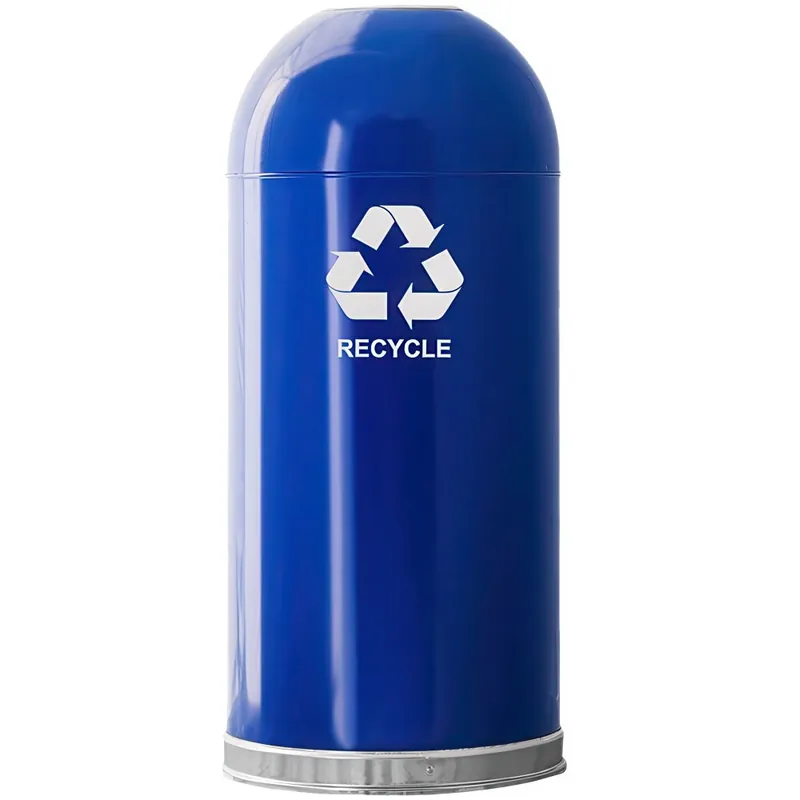 Witt Industries 415DTBL-R 15 Gallon Blue Steel Round Indoor Decorative Recycling Bin with Open Dome Lid Viral