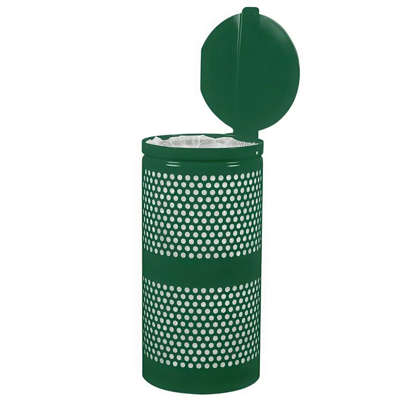 Ex-Cell Kaiser WR-10R- CVR HGR Landscape Series 10 Gallon Round Hunter Green Gloss Perforated Trash Can with Lid Don’t Miss Out