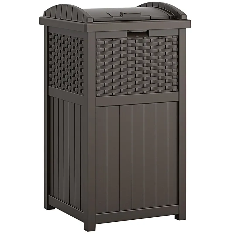 Suncast Trash Hideaway GHW1732 23 Gallon Brown Outdoor Trash Can with Wicker Pattern Fan Favorite