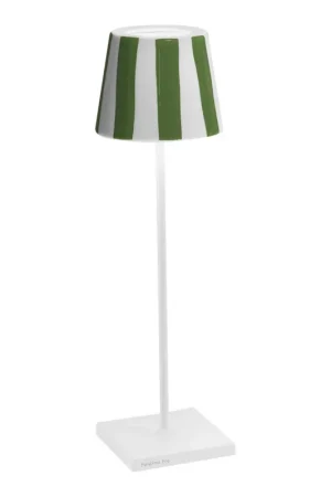 Zafferano America Poldina Pro Lido 15" White / Green Stripe Cordless Rechargeable Table Lamp Same Day Shipping