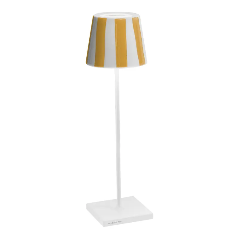 Zafferano America Poldina Pro Lido 15" White / Yellow Stripe Cordless Rechargeable Table Lamp Low Price
