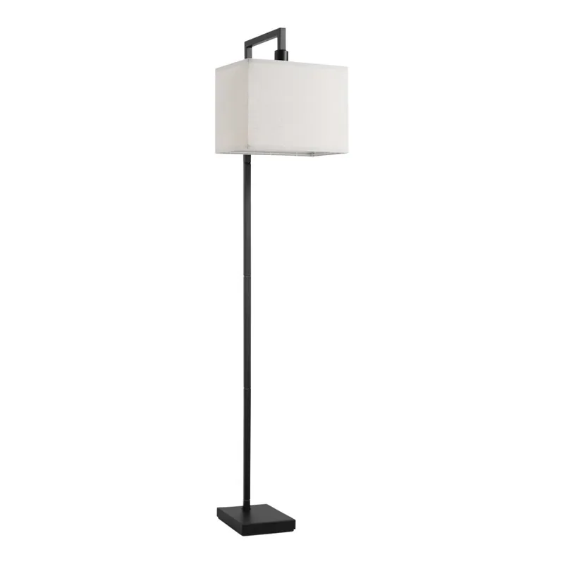 Shop Now Globe 60" Modern Matte Black Floor Lamp with Square Beige Fabric Shade - 120V, 60W