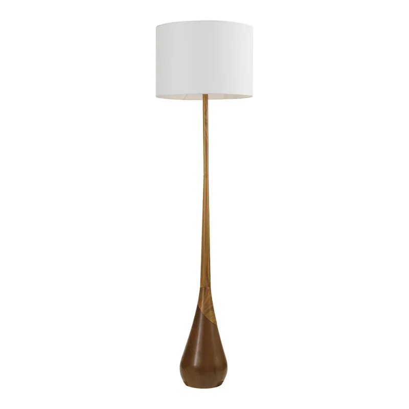 Genuine Globe Novogratz Harrington 65" 2-Tone Faux Wood Floor Lamp with White Cotton Shade - 120V, 60W