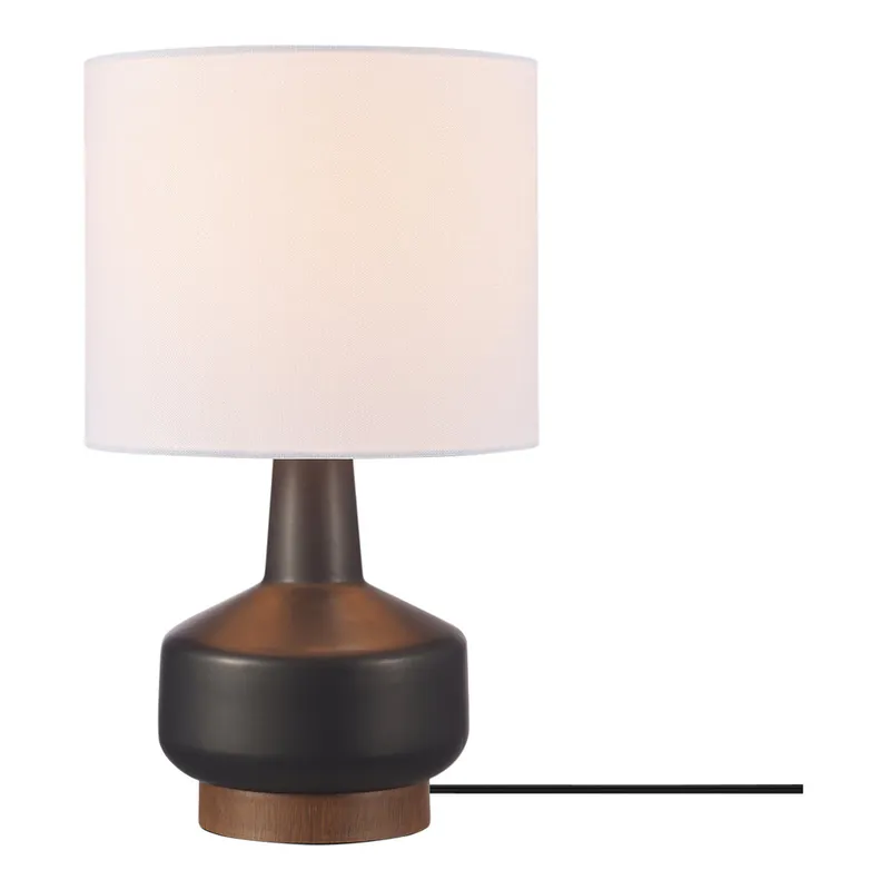 Deal Globe 15 1/4" Mid-Century Modern Matte Black / Wood-Toned Ceramic Table Lamp - 120V, 60W