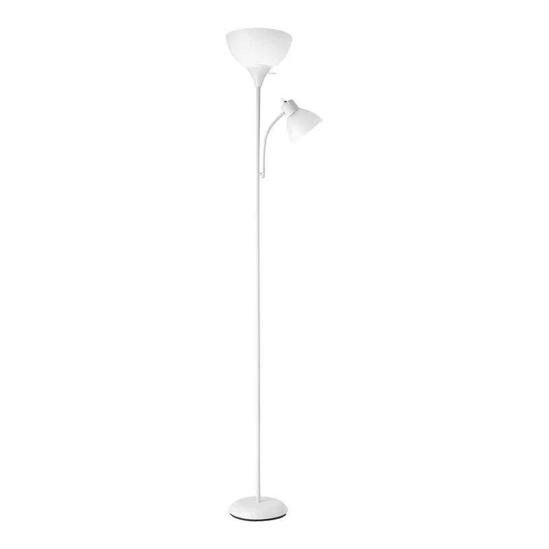Globe Delilah 72" Matte White Dimmable Torchiere Floor Lamp with Adjustable Reading Light and White Frosted Plastic Shades - 120V, 150W Factory Price