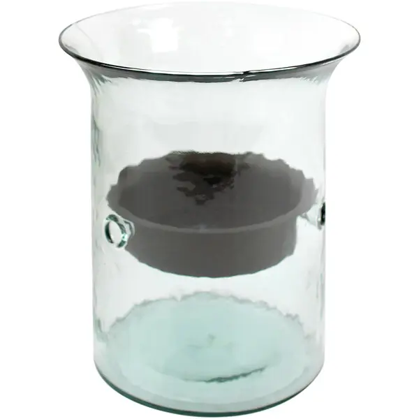 Kalalou Small Glass Cylindrical Hurricane Candle Holder with Rustic Metal Insert Price Cut