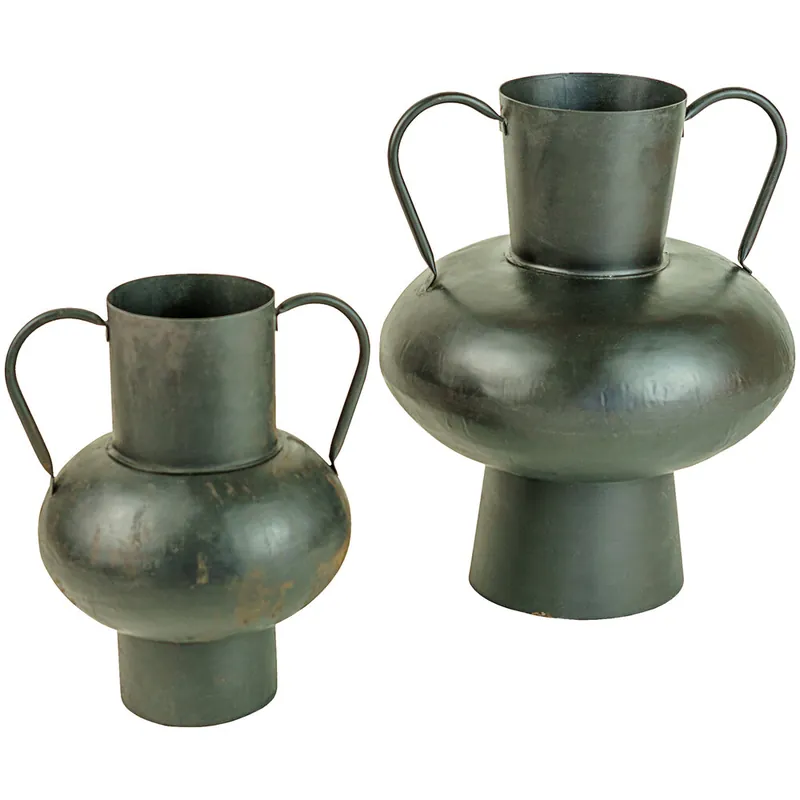 Kalalou 2-Piece Black Standard Metal Urn Set with Handles Express Delivery