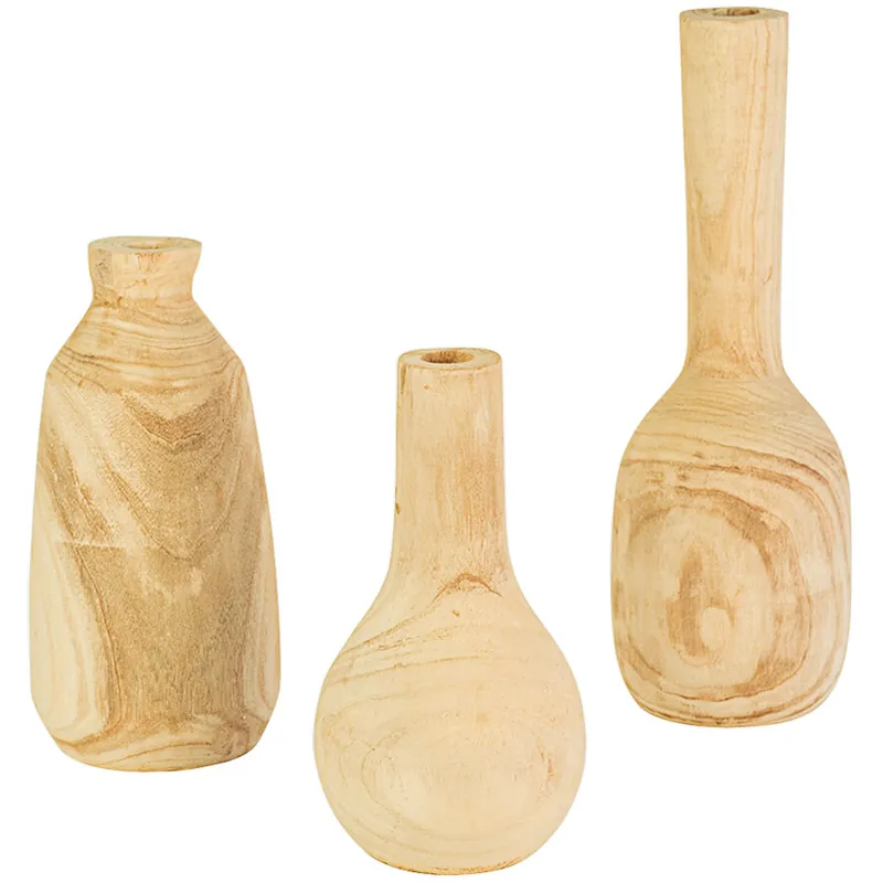 Markdown Kalalou 3-Piece Light Tall Hand-Carved Standard Wood Vase Set