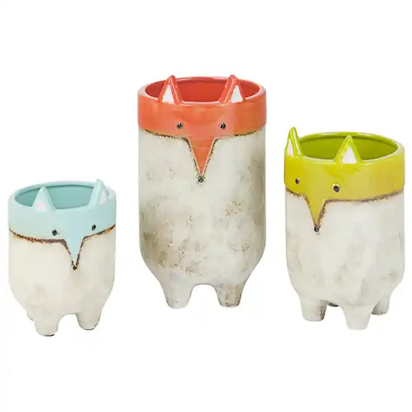 Original Kalalou 3-Piece Multicolor Ceramic Fox Planter Set