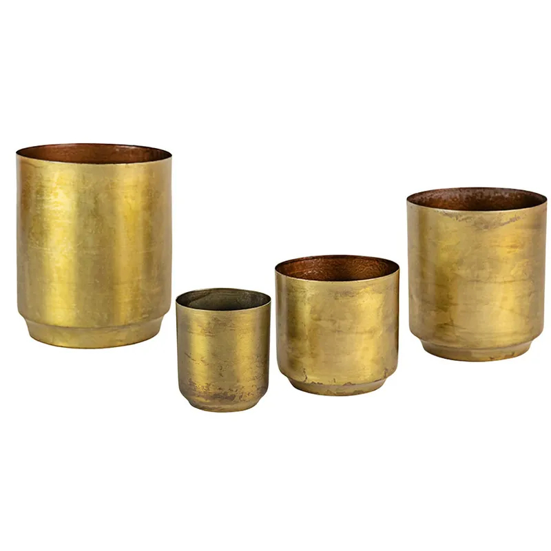 Place Order Kalalou 4-Piece Metal Flower Pot Set with Aged Brass Finish