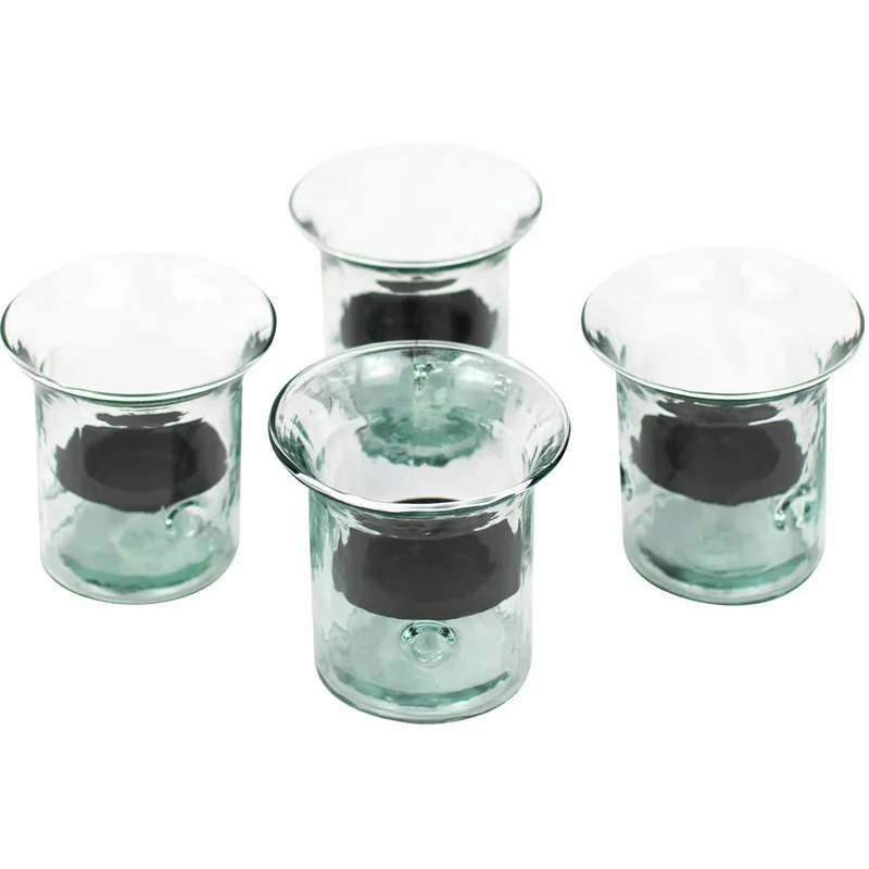 Kalalou 4-Piece Small Recycled Glass Mini Cylindrical Hurricane Candle Holder with Rustic Metal Insert Set Clearance