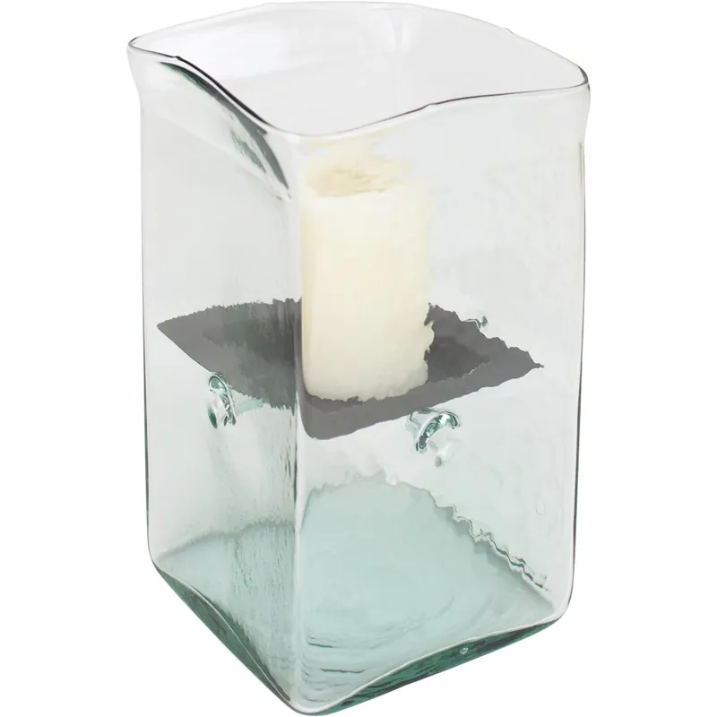 Kalalou Small Glass Square Hurricane Candle Holder with Rustic Metal Insert While Supplies Last