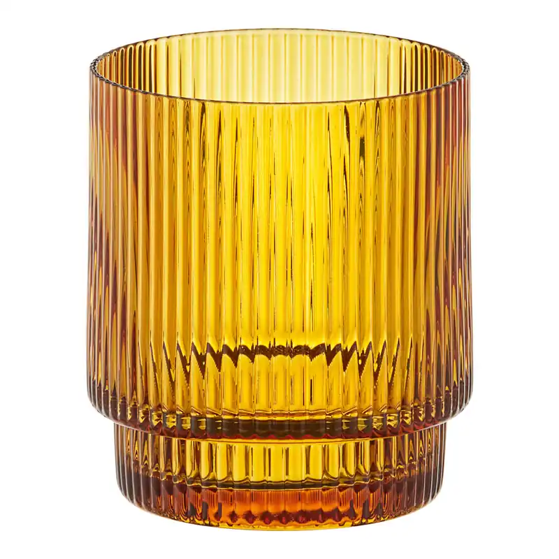 Acopa Lore 3 1/2" Amber Glass Ribbed Tealight / Votive Holder - 12/Case Bargain