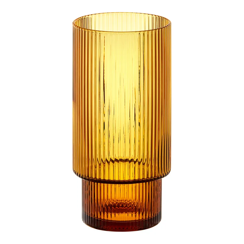 Acopa Lore 5 1/2" Amber Glass Ribbed Tealight / Votive Holder - 12/Case Professional Grade