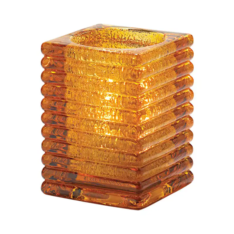 Affordable Hollowick 1511AJ 4 1/8" Amber Glass Jewel Horizontal Rib Square Lamp